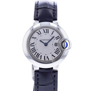 Cartier Ballon Bleu Silver Dial Black Leather Strap Watch for Women - W69018Z4