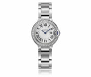 Cartier Ballon Bleu De Cartier Diamonds White Dial Silver Steel Strap Watch for Women - W4BB0015