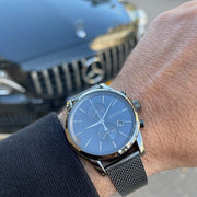 Hugo Boss Jet Chrongraph Blue Dial Gunmetal Grey Mesh Bracelet Watch for Men  - 1513677
