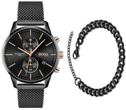 Hugo Boss Associate Chronograph Black Dial Black Mesh Bracelet Watch for Men - 1513811
