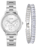 Hugo Boss Prima Chronograph Silver Dial Silver Steel Strap Watch for Women - 1502570