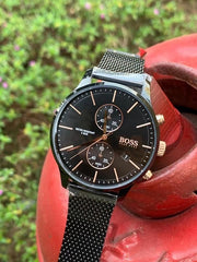 Hugo Boss Associate Chronograph Black Dial Black Mesh Bracelet Watch for Men - 1513811