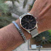 Hugo Boss Associate Chronograph Black Dial Silver Mesh Bracelet Watch for Men - 1513805