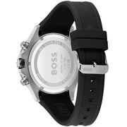 Hugo Boss Globetrotter Chronograph Grey Dial Black Silicone Strap Watch for Men - 1513931