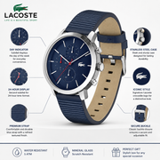 Lacoste Replay Chronograph Blue Dial Blue Leather Strap Watch for Men - 2011176