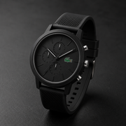 Lacoste 12.12 Chronograph Black Dial Black Silicon Strap Watch for Men - 2011243