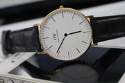 Daniel Wellington Classic Reading White Dial Black Leather Strap Watch For Women - DW00100041