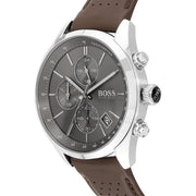 Hugo Boss Grand Prix Chronograph Grey Dial Brown Leather Strap Watch for Men -  1513476