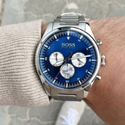 Hugo Boss Pioneer Chronograph Blue Dial Silver Steel Strap Watch for Men - 1513713