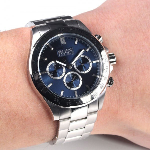 Hugo Boss Ikon Chronograph Blue Dial Silver Steel Strap Watch for Men - 1512963