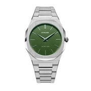 D1 Milano Ultra Thin Moss Green Dial Silver Steel Strap Watch for Men - D1-UTBJ06