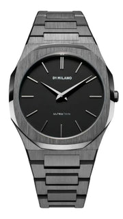 D1 Milano Ultra Thin Re-Gun Black Dial Gray Steel Strap Watch for Men - D1-UTBJ41