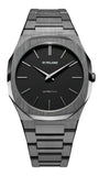 D1 Milano Ultra Thin Re-Gun Black Dial Gray Steel Strap Watch for Men - D1-UTBJ41