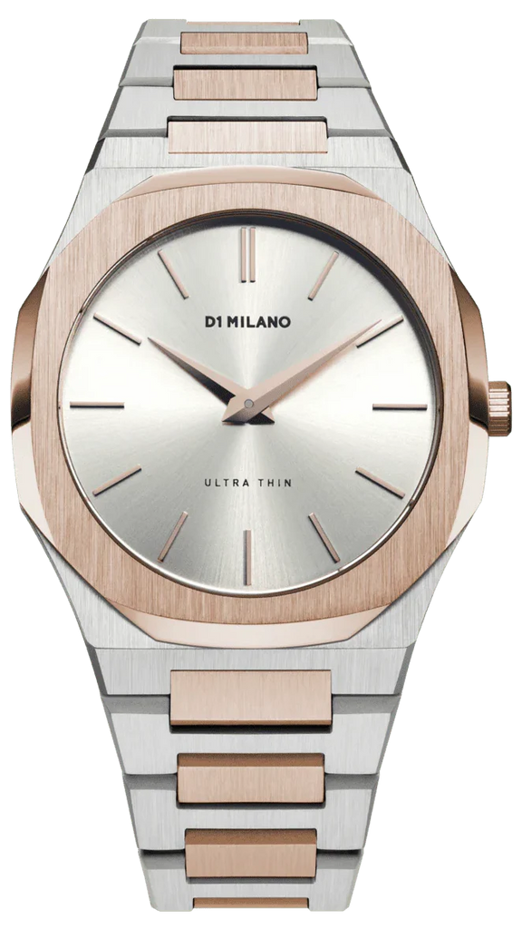 D1 Milano Ultra Thin Silver Dial Two Tone Strap Watch for Women - D1-UTBJ01