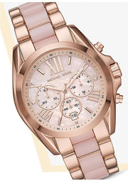 Michael Kors Bradshaw Chronograph Pink Dial Two Tone Steel Strap Watch For Women - MK6830
