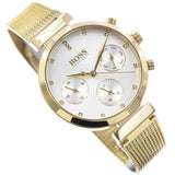 Hugo Boss Flawless Chronograph Silver Dial Gold Mesh Bracelet Watch for Women - 1502552