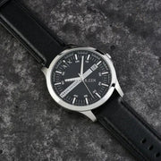 Armani Exchange Hampton Chronograph Black Dial Black Leather Strap Watch For Men - AX2101
