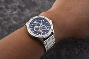 Emporio Armani Meccanico Automatic Blue Dial Silver Steel Strap Watch For Men - AR60052