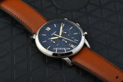 Fossil Neutra Chronograph Blue Dial Brown Leather Strap Watch for Men - FS5453