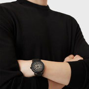 Emporio Armani Meccanico Skeleton Black Dial Black Steel Strap Watch For Men - AR60045