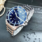 Emporio Armani Sea Explorer Meccanico Automatic Blue Dial Silver Steel Strap Watch For Men - AR60059