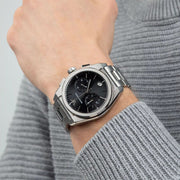 Emporio Armani Federico Chronograph Black Dial Silver Steel Strap Watch For Men - AR11560