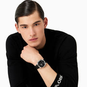 Emporio Armani Paolo Chronograph Black Dial Black Leather Strap Watch For Men - AR11530