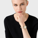 Emporio Armani Gianni T Bar Crystals Silver Dial Brown Leather Strap Watch For Women - AR11518