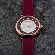 Emporio Armani Gianni T Bar Crystals Purple Dial Purple Leather Strap Watch for Women - AR11487