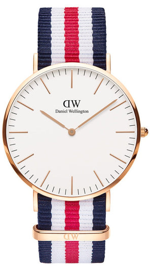 Daniel Wellington Classic Canterbury White Dial Two Tone Nylon Strap Watch For Men - DW00100002