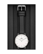Daniel Wellington Dapper Sheffield White Dial Black Leather Strap Watch For Women - DW00100096