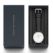 Daniel Wellington Classy Sheffield White Dial Black Leather Strap Watch For Women - DW00100068