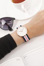Daniel Wellington Classic South Hampton White Dial Two Tone Nylon Strap Watch For Women - DW00100034