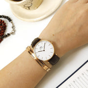 Daniel Wellington Classic York White Dial Brown Leather Strap Watch For Women - DW00100038