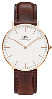 Daniel Wellington Classic Bristol White Dial Brown Leather Strap Watch For Women - DW00100039