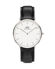 Daniel Wellington Classic Petite York White Dial Black Leather Strap Watch For Women - DW00100188