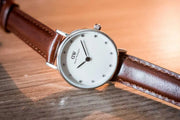Daniel Wellington Classy St Mawes White Dial Brown Leather Strap Watch For Women - DW00100067
