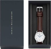 Daniel Wellington Dapper Bristol White Dial Brown Leather Strap Watch For Women - DW00100098