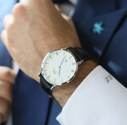 Daniel Wellington Dapper Reading White Dial Black Leather Strap Watch For Men - DW00100108