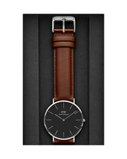 Daniel Wellington Classic St Mawes Black Dial Brown Leather Strap Watch For Men - DW00100130