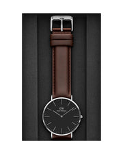 Daniel Wellington Classic Bristol Black Dial Brown Leather Strap Watch For Men - DW00100131