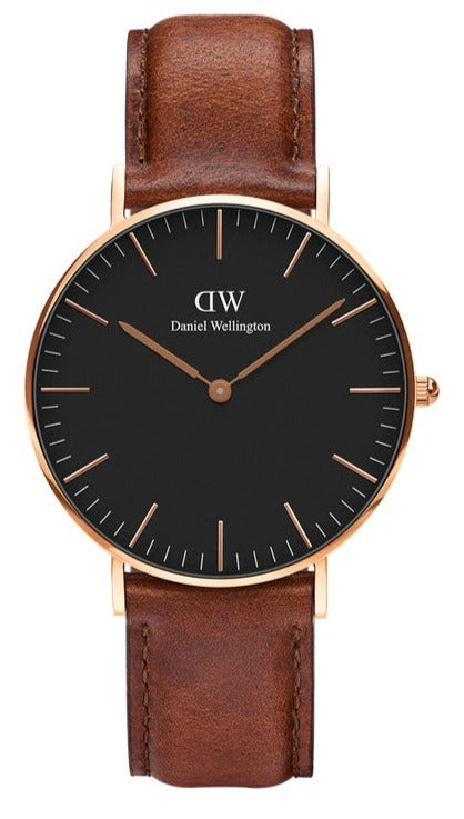 Daniel Wellington Classic Petite Bristol Black Dial Brown Leather Strap Watch For Women - DW00100221