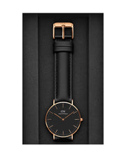 Daniel Wellington Classic Sheffield Black Dial Black Leather Strap Watch For Women - DW00100139
