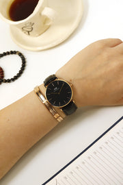 Daniel Wellington Classic Reading Black Dial Black Leather Strap Watch For Women - DW00100141