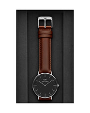 Daniel Wellington Classic Durham Black Dial Brown Leather Strap Watch For Women - DW00100142