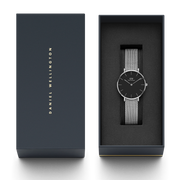 Daniel Wellington Classic Petite Sterling Black Dial Silver Mesh Bracelet Watch For Women - DW00100162