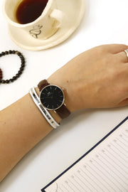 Daniel Wellington Classic Petite Bristol Black Dial Brown Leather Strap Watch For Women - DW00100177
