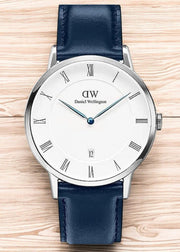 Daniel Wellington Dapper Somerset White Dial Blue Leather Strap Watch For Men - DW00100192