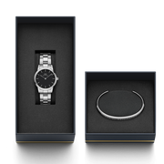 Daniel Wellington Iconic Link Black Dial Silver Steel Strap Watch For Women - DW00100208