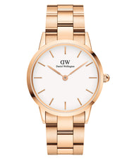 Daniel Wellington Iconic Link White Dial Rose Gold Steel Strap Watch For Women - DW00100209